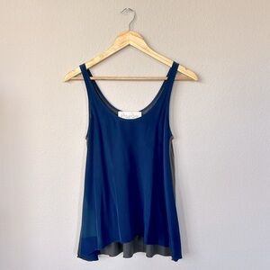 Rory Beca Navy Blue Flowy Silk & Jersey Tank Top, Size XS